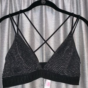 PINK silver/Black strappy Bralet